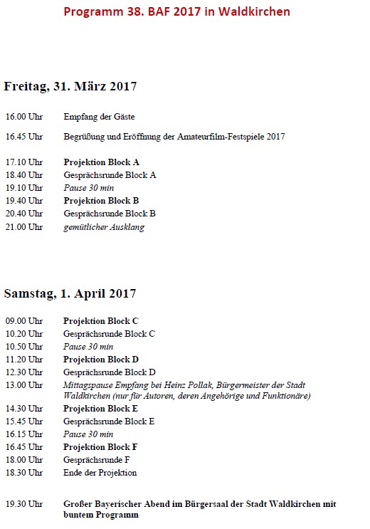 Programm BAF 2017 Samstag